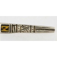 pince à cravate argent massif et cabochon de bois verni