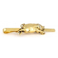 Pince à cravate avec petit cochon en métal doré